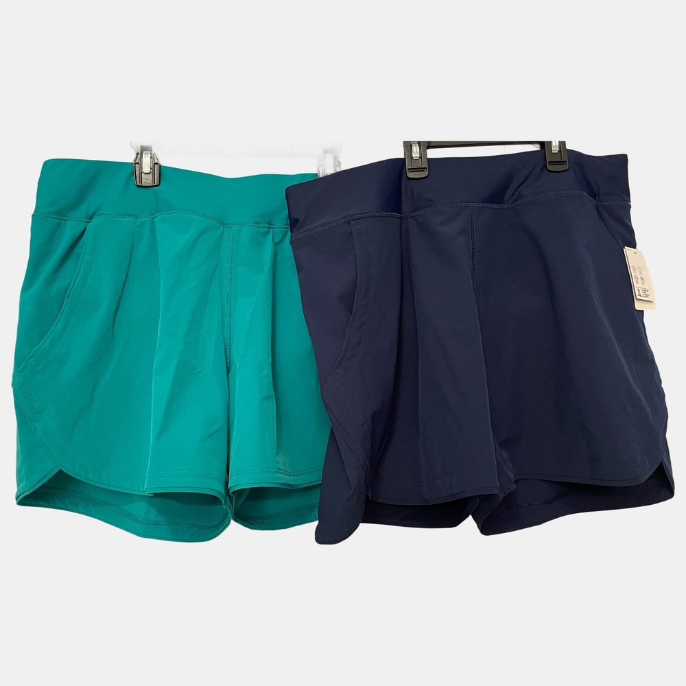 2 Lands End Comfort Waist Board Shorts High Waist Swim Shorts Navy Teal Size 14